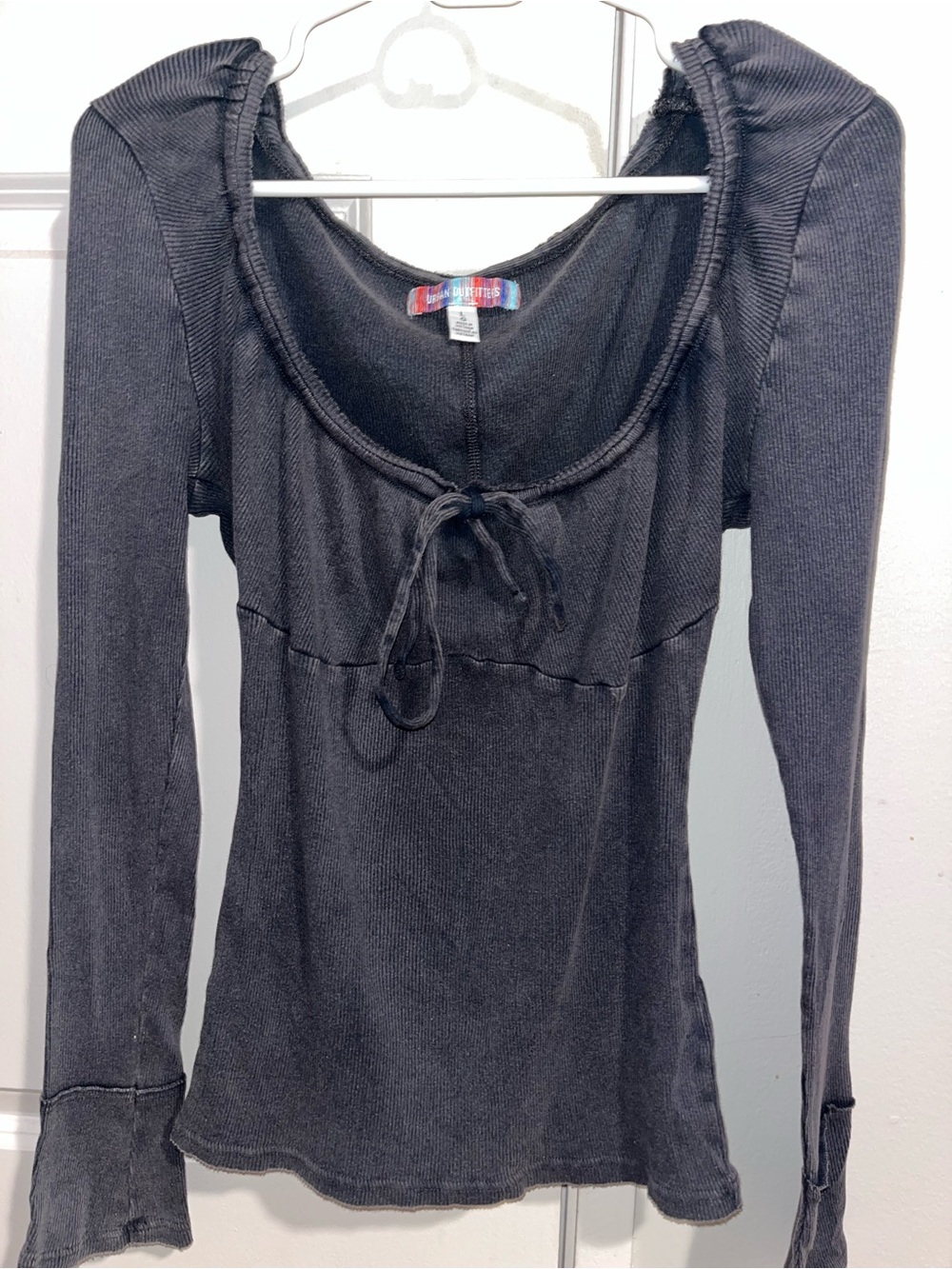 Urban Outfitters Black Scoop-Neck Long Sleeve Tie Front Top